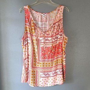 Sonoma - Pink, Cream, Tan, Sleeveless Tank Top, Size Large
